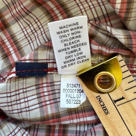 Banana Republic Medium Slim Fit Snap Red Plaid Button Up Long Sleeve Men's Shirt - Picture 11 of 11